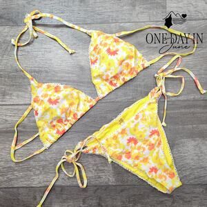Aleumdr Halter Adujstable Triangle Tie Side Bikini Swimsuit Size S